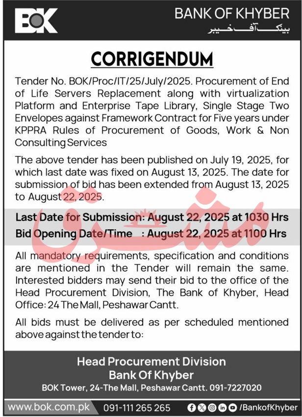 Bank of Khyber Tender Notice